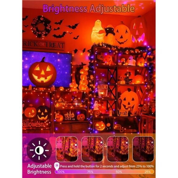 2-Pack 66FT 200 LED Extendable Halloween Lights,13 Modes Orange and Purple - Picture 5 of 7